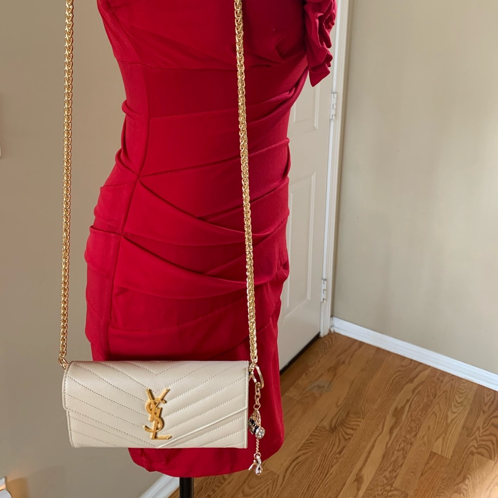 YSL Beige Matelasse Leather Wallet onGeneric Chain